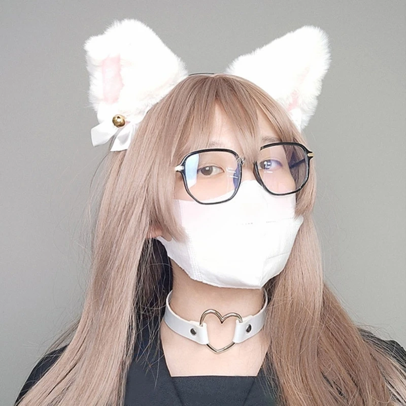 

HXBA Ears Headband Choker Necklace Set Plush Furry Ears Hairband with Bells Bow Women Girls Outfit Cosplay Costume Gifts