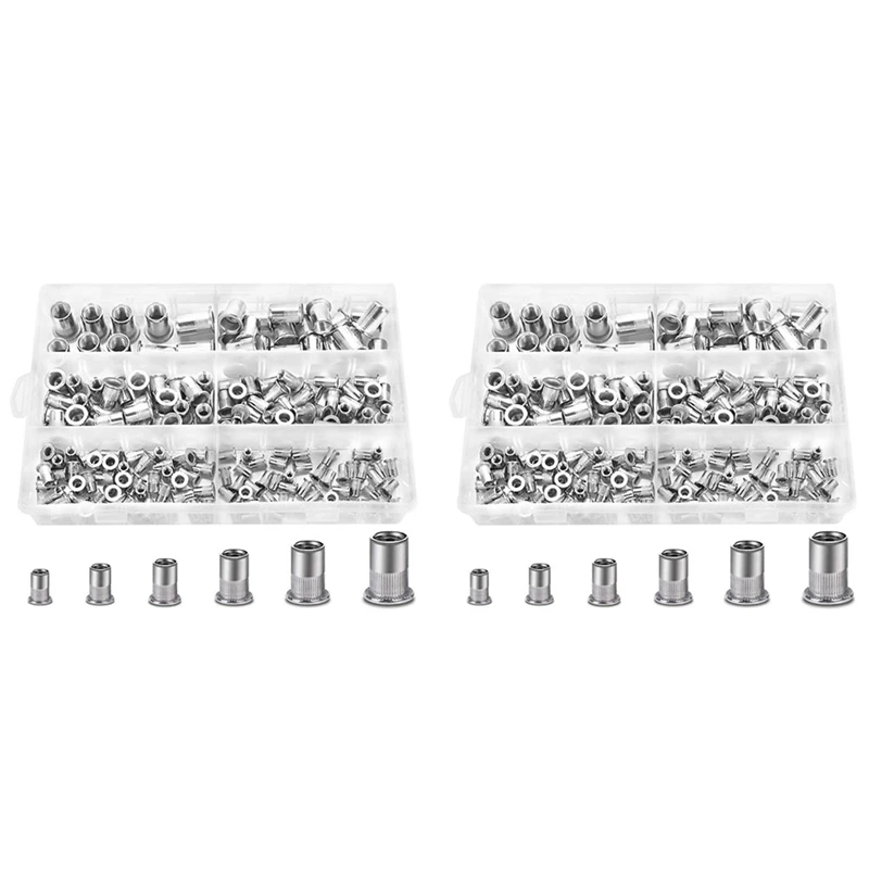 

400 шт. заклепочные гайки из нержавеющей стали, плоская головка, Резьбовая вставка, гайка в ассортименте, набор м3/М4/М5/М6/М8/м10