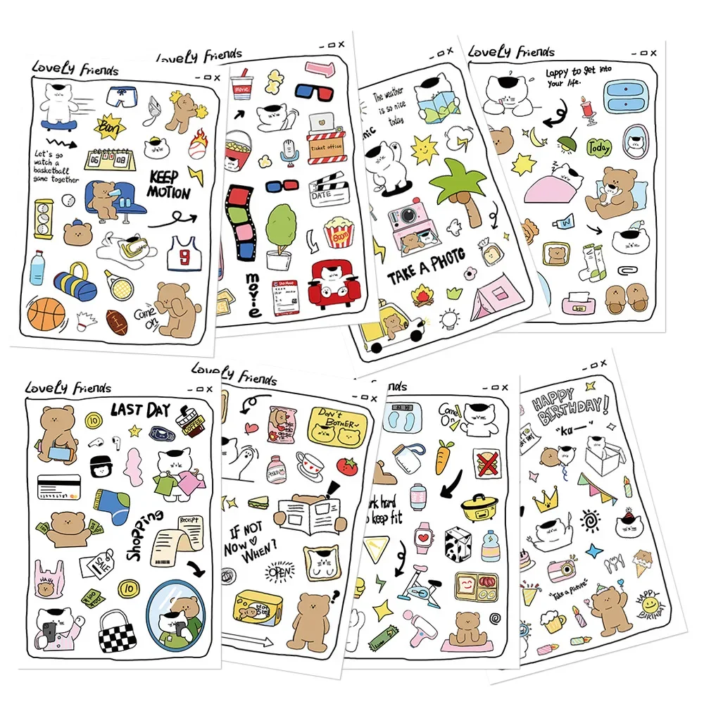 8 шт. в наборе наклейка с маленьким медведем и кошкой гака сделай сам справочник