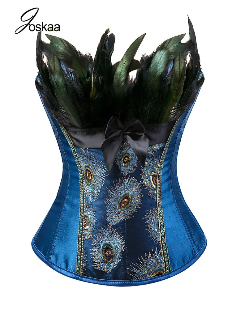 Joskaa модный роскошный корсет с перьями павлина для женщин Сексуальная Вышивка
