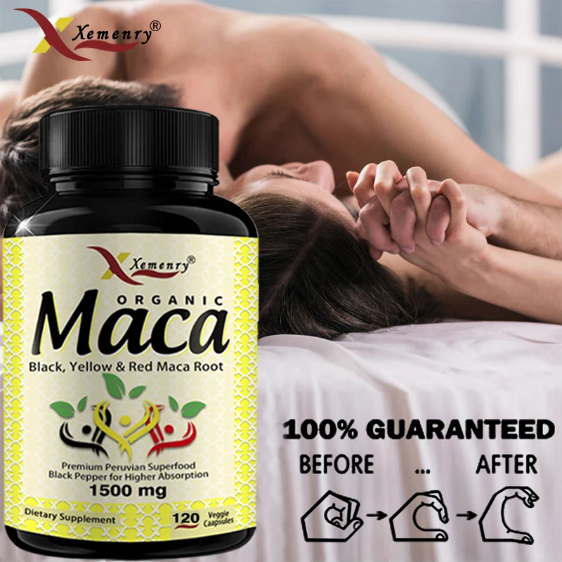 

Peruvian Maca Root Extract, Vegetarian Capsules 1500 Mg - Contains Black + Red + Yellow Organic Maca Root Powder Capsules