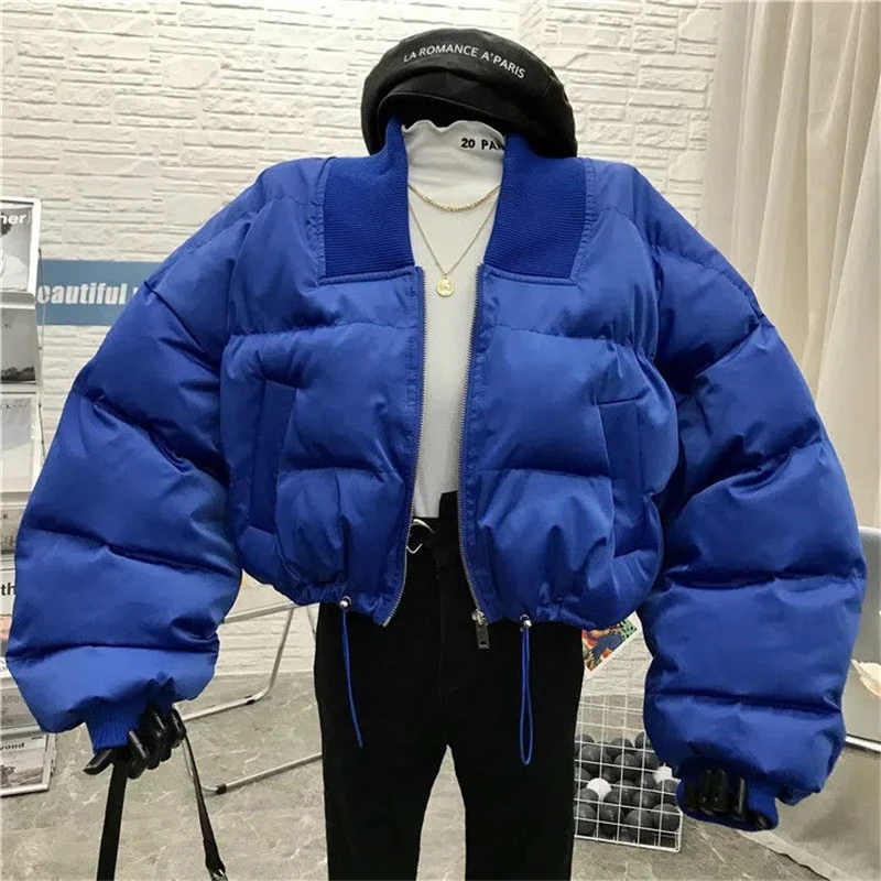 Winter Warm Thick Cropped Baseball Jacket Women Streetwear y2k Bomber Puffer Cotton Padded Coat Korean Zipper Bubble Outerwear