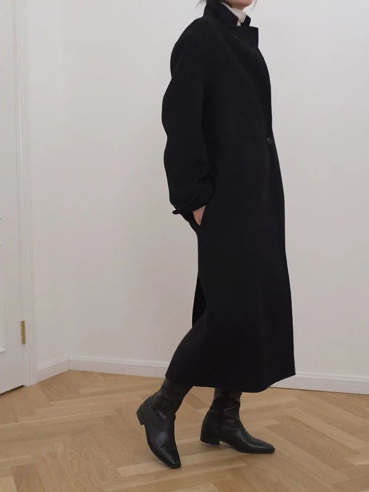 Шерстяное двустороннее Женское пальто BZVW Ofice однотонное модное с лацканами и