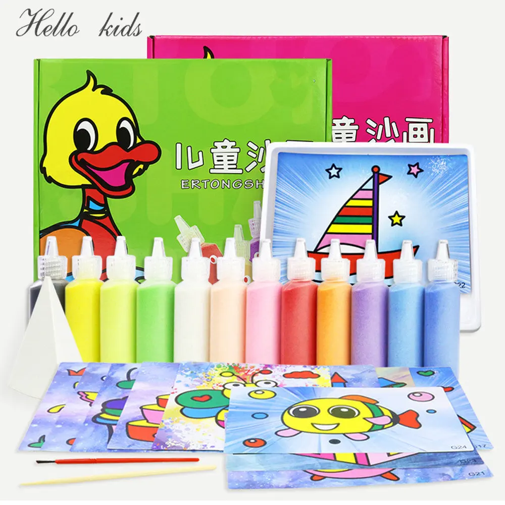 

Песчаная живопись для детей, детские поделки, Строительный набор, 12 цветов, живописная детская живопись с 12 строительными игрушками