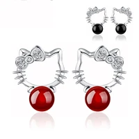 cat earrings stud for girls fashion luxury crystals anime earring red carnelian jewelry 2022 new trendy hollow creative birthday