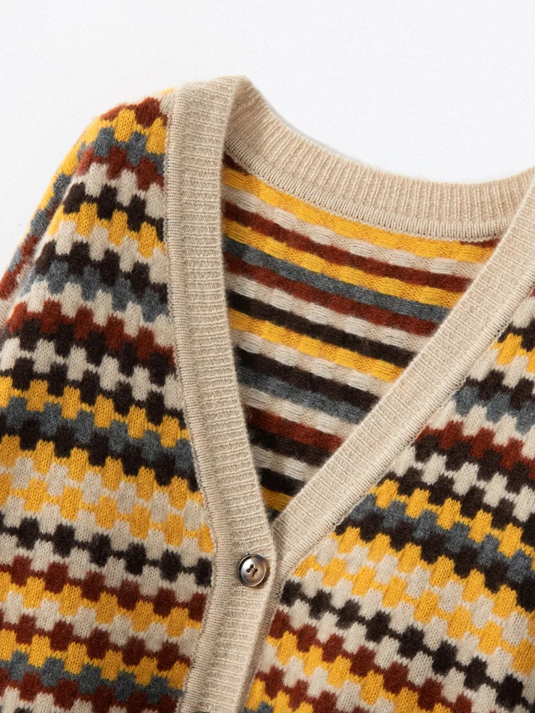 Женский кашемировый кардиган с v-образным вырезом разноцветный свитер осень-зима