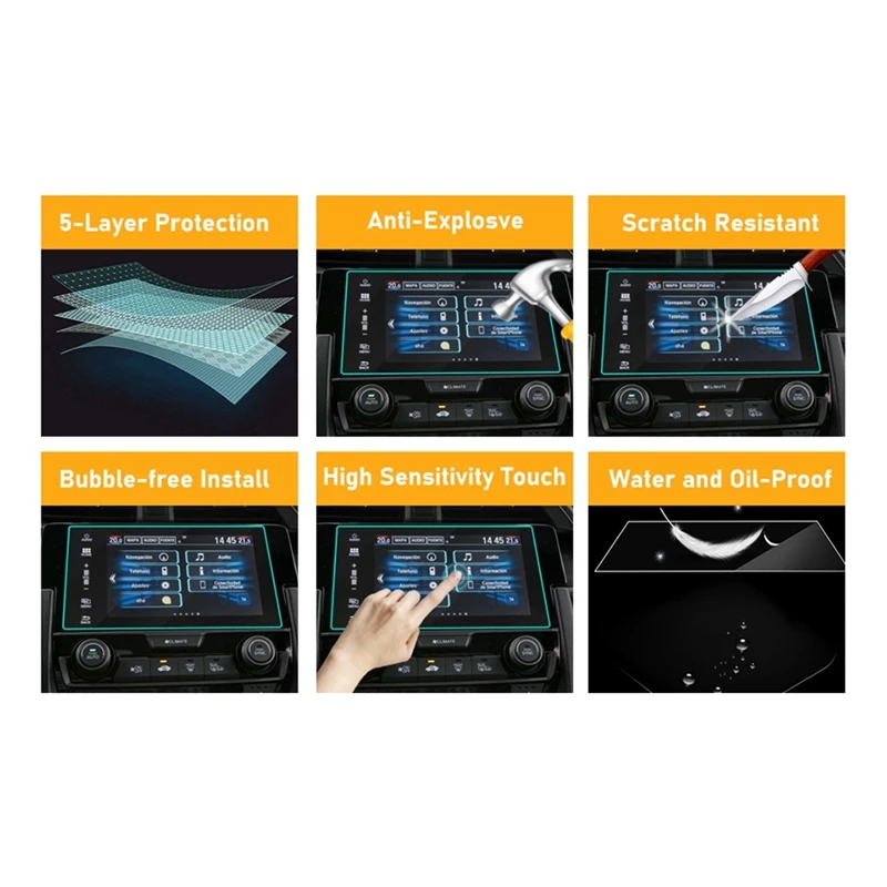 Защитная пленка из закаленного стекла для Honda Civic Si Тип R Hatchback Touring EX 2016-18 7 дюймов GPS