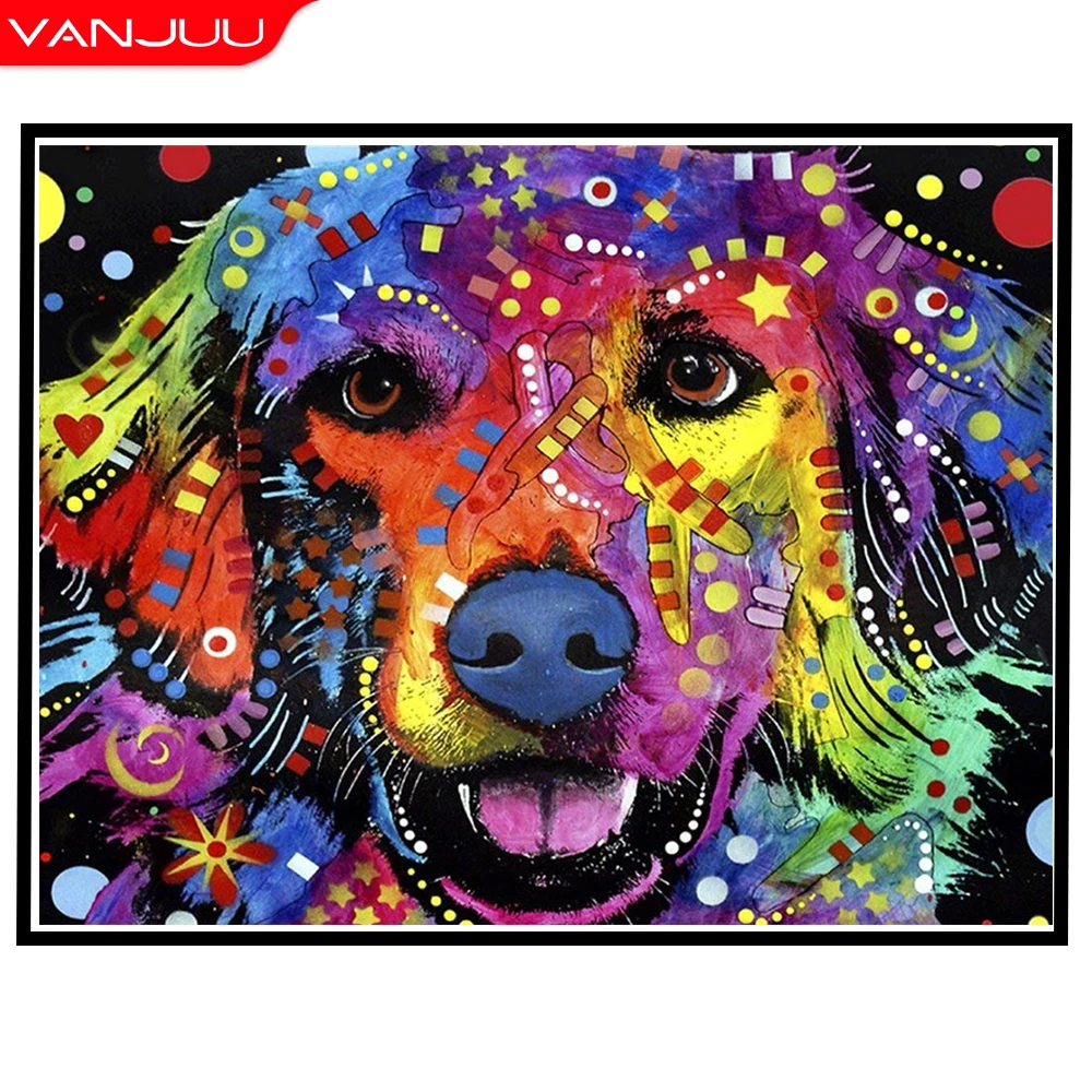 

DIY Diamond Painting Animal Dog Mosaic Abstract Color Painting Rhinestone Embroidery Full Round Drill Mosaic Cross Stitch Kit