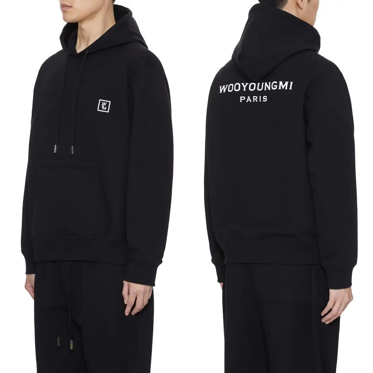 

Wooyoungmi Hoodies High Street Sweatshirts Embroidered Logo Hooded Pullover Loose Sweater Long Sleeve Unisex Streetwear Black 말본