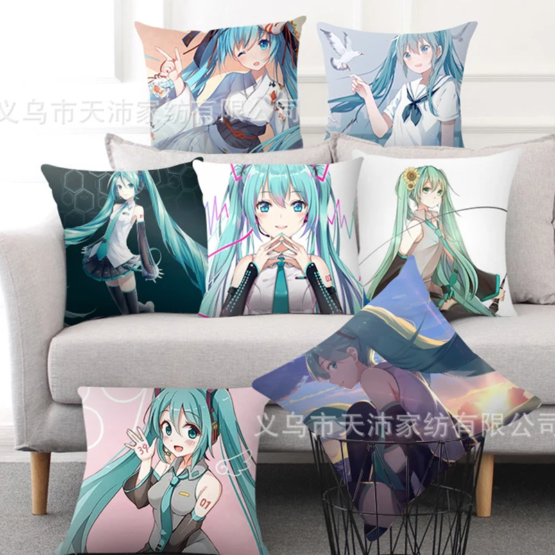 

Hatsune Miku Cartoon Pillowcase Anime Girls Room Living Room Sofa Home Decor Office Chair Comfortable Pillowcase Child Toys Gift
