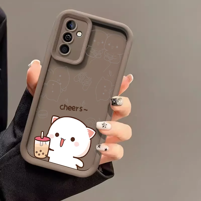 Фото Чехол для пары с рисунком персикового моти и кота для Samsung S25 S24 S23 S22 S21 S20 Plus FE Note 20 Ultra M55 с милыми животными в парном мягком чехлы №4