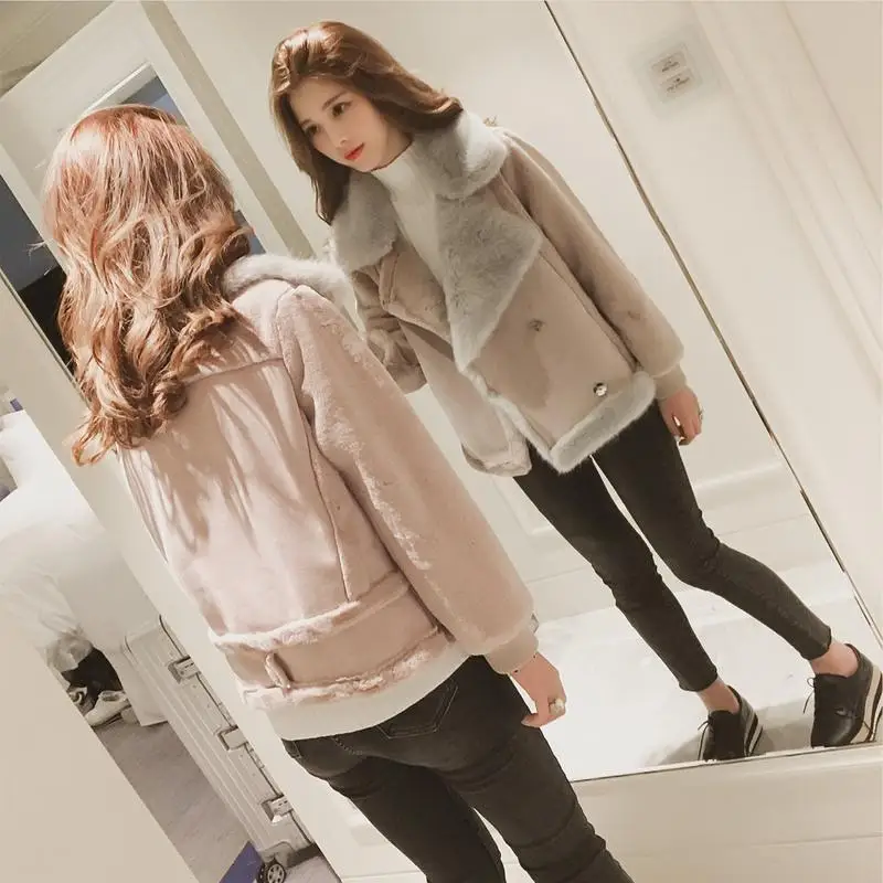 Autumn Winter New Short Jacket Female Clothing Suede Locomotive Push Cotton Korean Fashion Tops Lamb Fur Coat Women