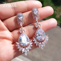 zakol top quality cubic zirconia rose gold color big long dangle drop bridal wedding earrings jewelry for women fsep021