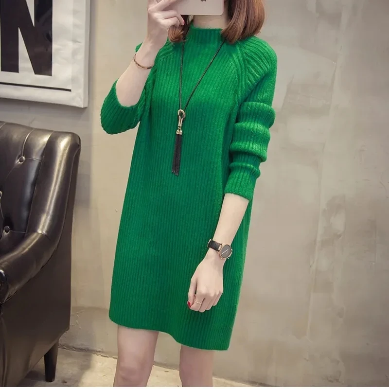 Женское свободное платье-свитер с длинным рукавом Осень-зима