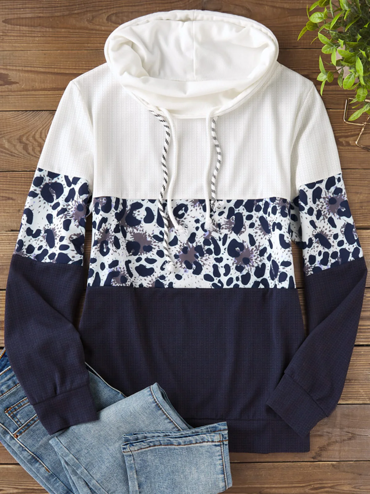 

Leopard Color Block Drawstring Sweatshirt Hoodies Women High Street Harajuku Retro Hip Hop Hoodie Loose woman 2023 New Clothes
