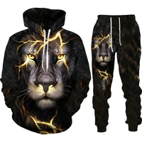 2022 autumn and winter new 3d tiger and lion print mens fashion hoodie loose sweater sportswear long sleeve oversized suit