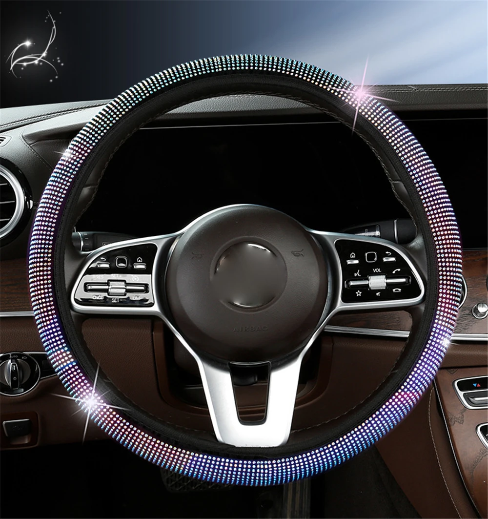 

Чехол рулевого колеса автомобиля Suv Защита рулевого колеса с кристаллами алмазные сверкающие автомобильные противоскользящие аксессуары ...