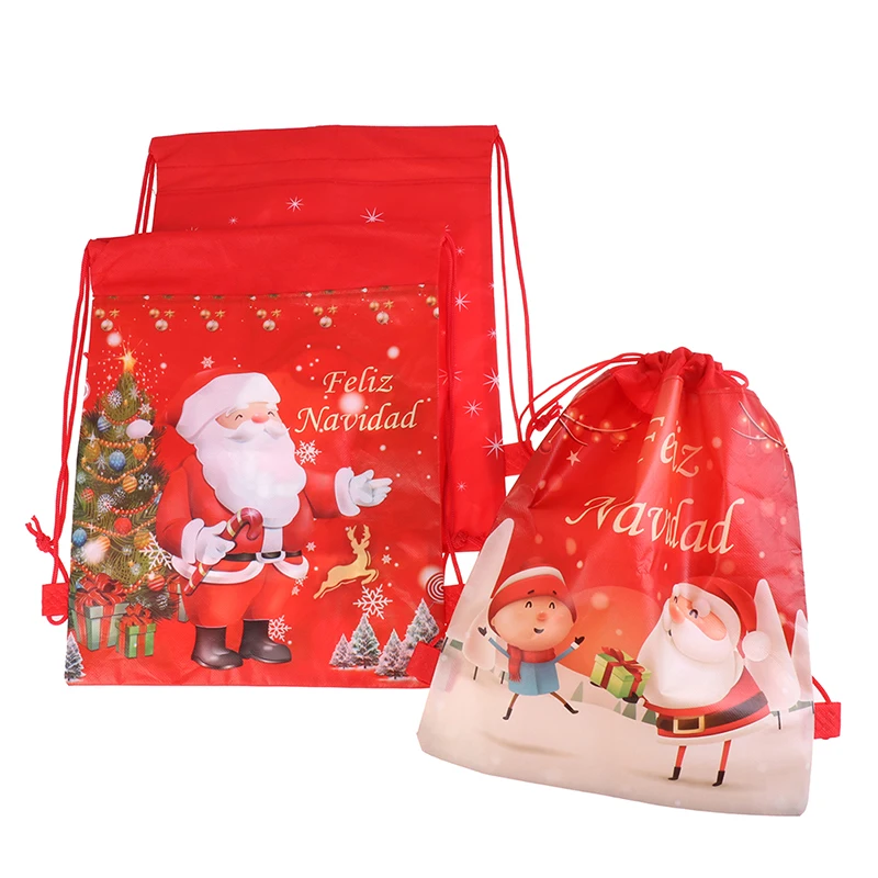 

Christmas Santa Claus Drawstring Bags Kids Favors Non-Woven Fabric Backpack Birthday Event Party Supplies Travel Storage Package