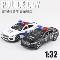 132 scale bmw m8 police car alloy model pull back with sound and light toys cars childrens boys gift