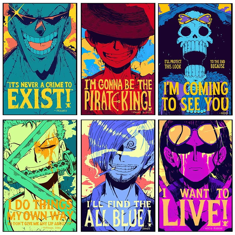 

One Piece Anime Role Poster Luffy Zoro Sanji Brook Usopp Wall Pictures Japanese Cartoon Posters Kids Room Decor Canvas Paintings