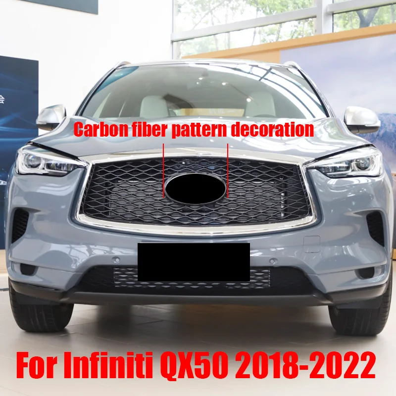 

Для Infiniti QX50 2018-2022 передняя решетка автомобиля логотип покрытия ABS углеродное волокно декоративная наклейка логотип багажного отсека