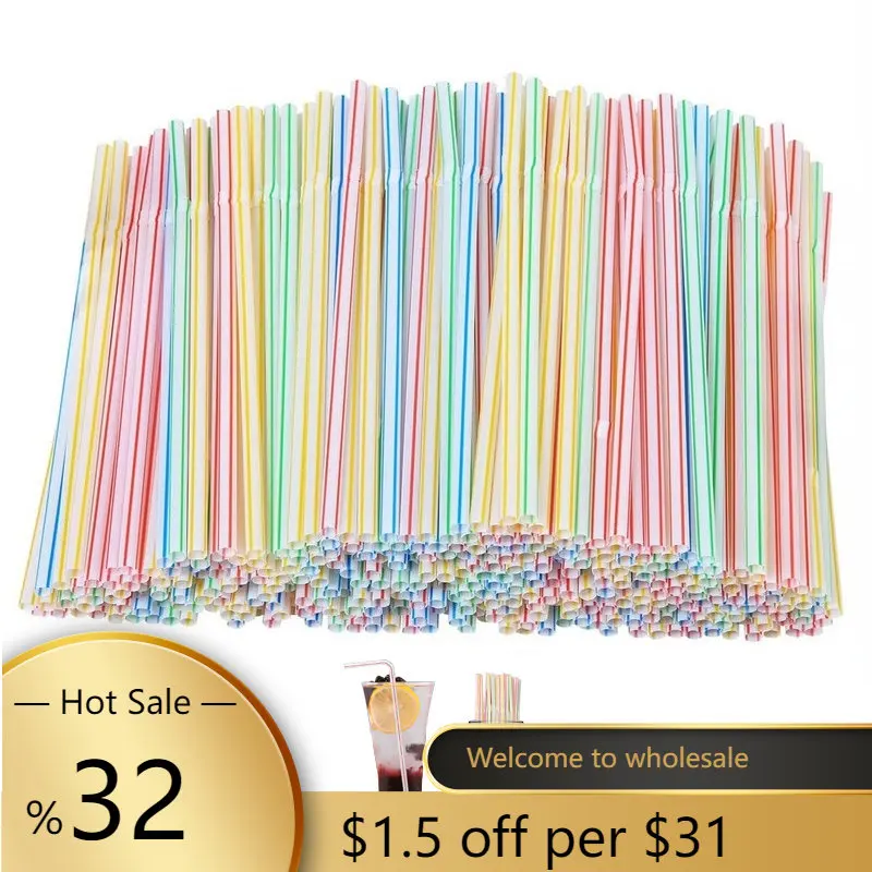 

100 шт. одноразовые пластиковые соломинки для локтя для посуды, бара, товары для вечеринок, в полоску, гибкая пластиковая посуда