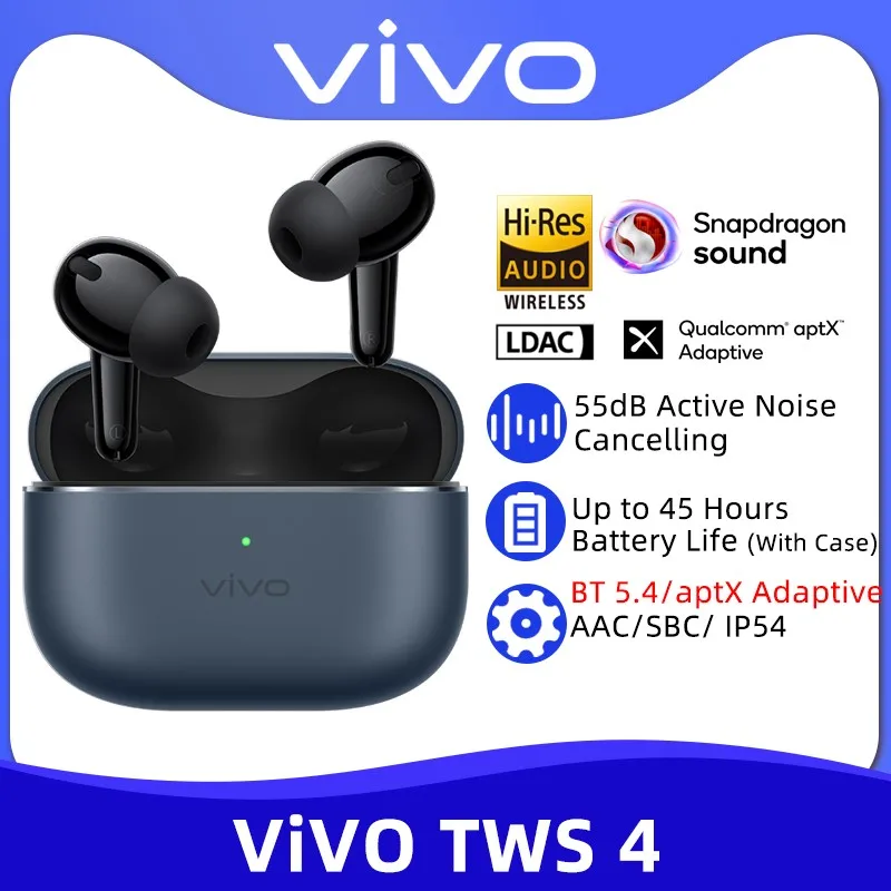 ViVO TWS 4 True Wireless Наушники 55 дБ с активным шумоподавлением LDAC Bluetooth 5.4 До 45 часов Срок