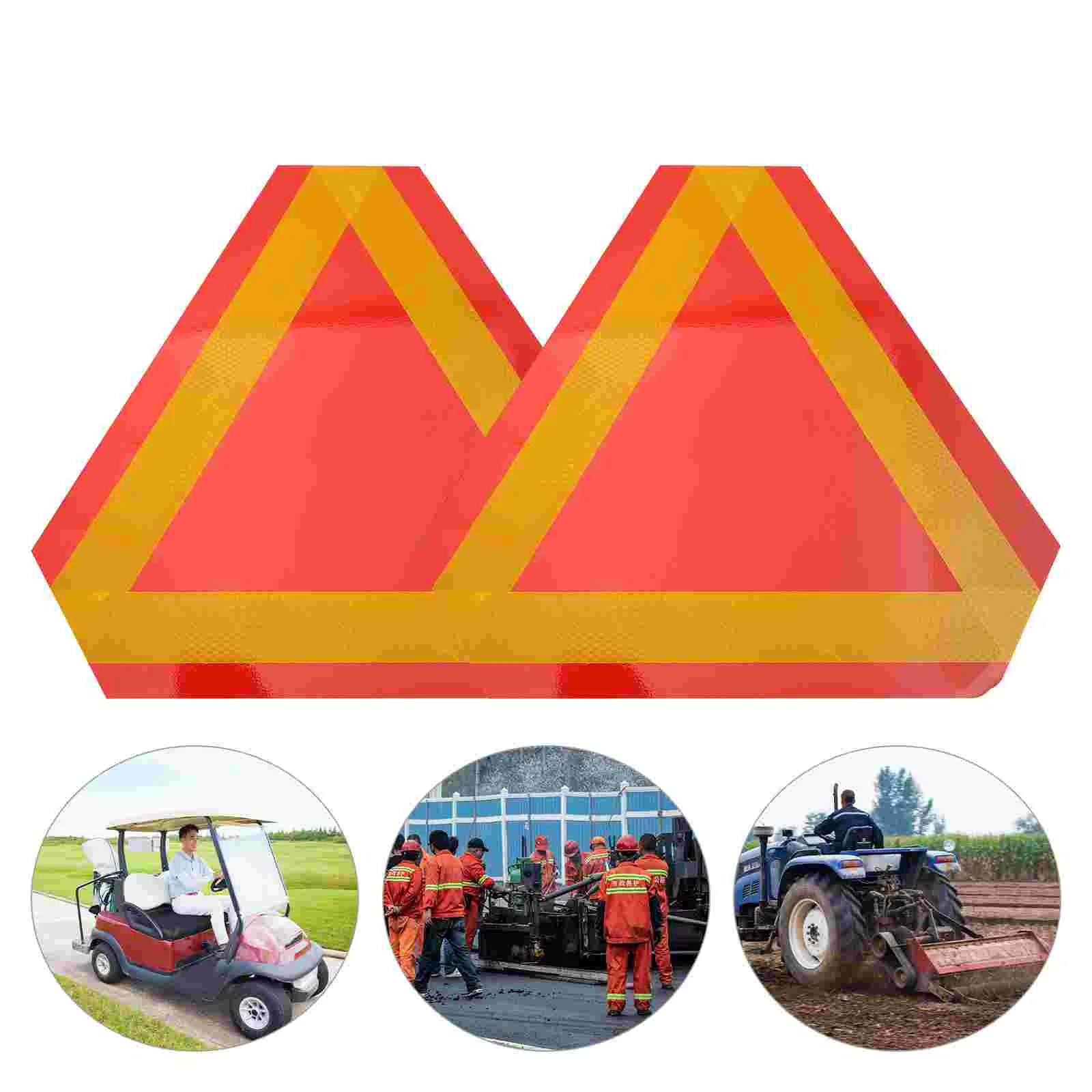 

2 Pcs Car Emblem Triangular Reflector Triangle Warning Sign Vehicle Safety Slow Moving Aluminum