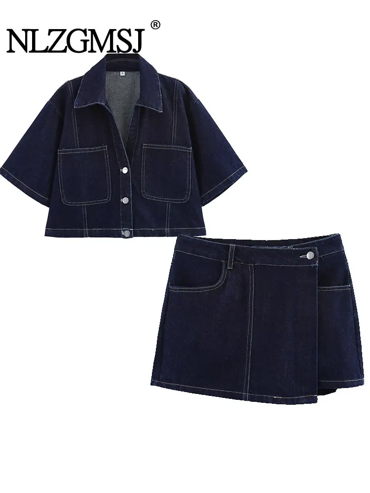 TRAF 2025 летние женские повседневные комплекты модные мини-юбки шорты джинсовой