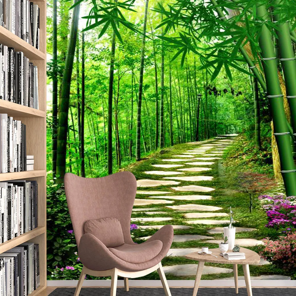 

Modern Wallpapers for Living Room Bamboo Stone Road Forest Background Walls Papers Home Decor Paper Murals Peel and Stick Rolls