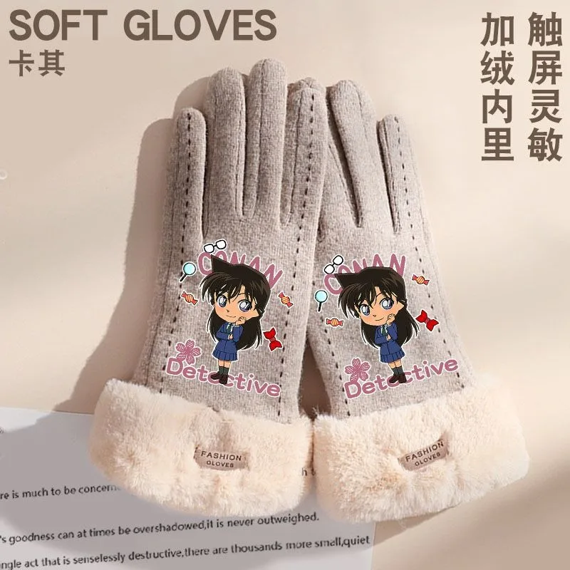 Новый конан милые студенческие теплые бархатные утолщенные перчатки с героями