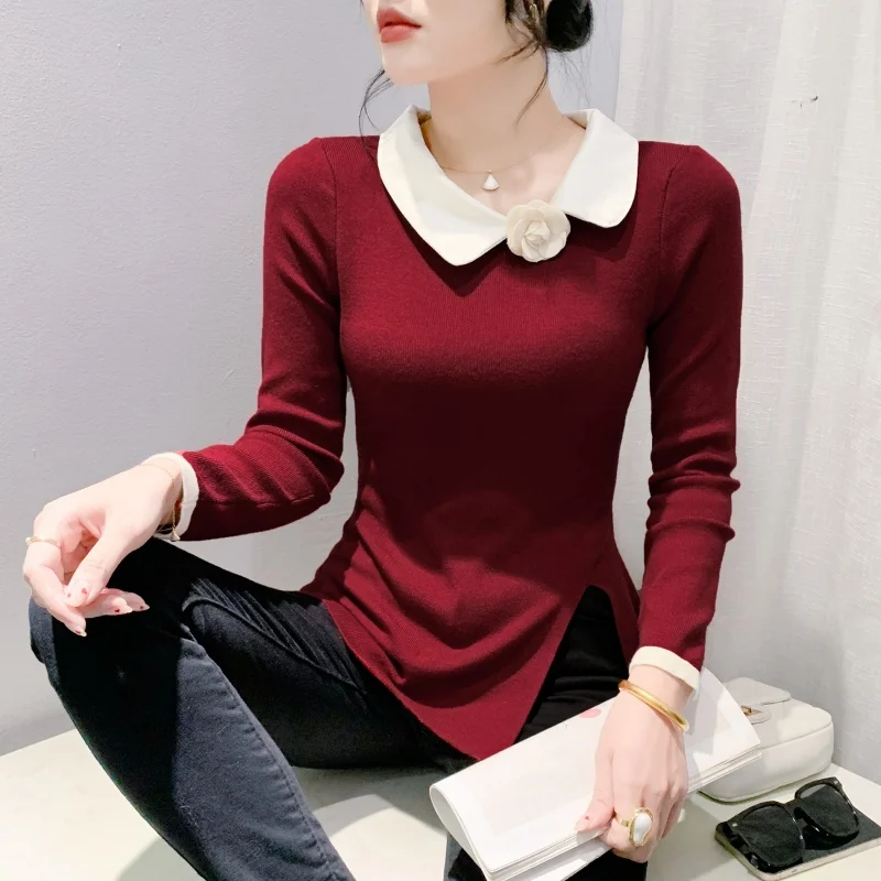 Модный вязаный женский воротник-поло с длинным рукавом и нерегулярными