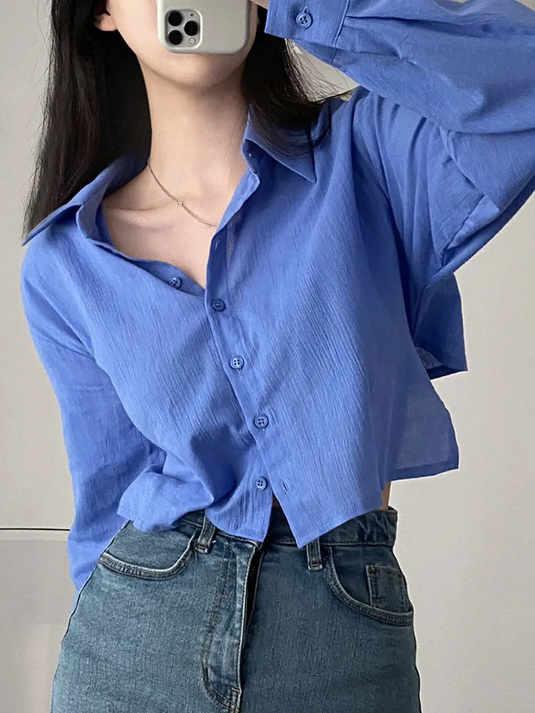 Летняя женская повседневная рубашка летняя однотонная с лацканами на спине