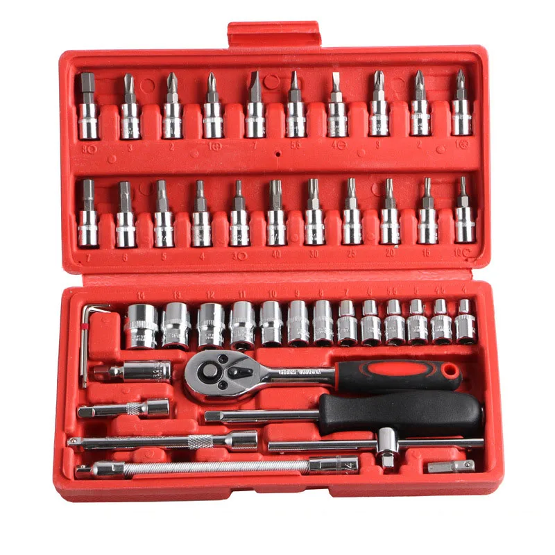 

46-Piece Manual Hardware Tool Set Machine Repair Socket Wrench Auto Maintenance Tools
