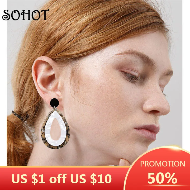 SOHOT Boho стильные трендовые длинные серьги в форме капли воды леопардового цвета женские летние пляжные украшения Brincos для помолвки подарок