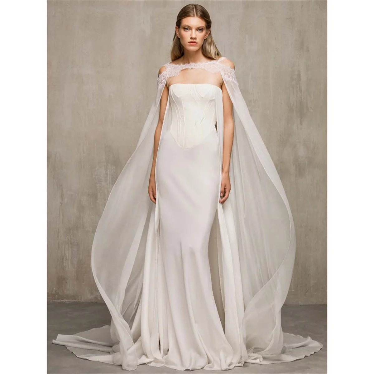 

Sleeveless Bateau Floor-Length Trumpet/Mermaid Hall Wedding Dress Formal Tulle Two-Promantic fFairy Fluttering 2023 Brautkleider