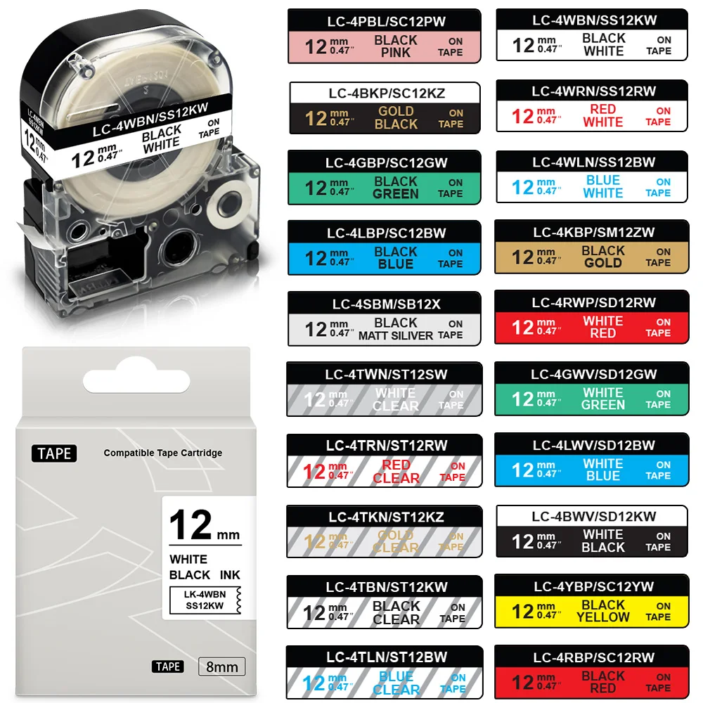 

1 шт., лента для этикеток Epson LW300 LW400, 12 мм, 12 кВт