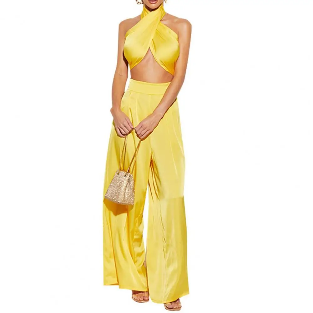 

Summer Women Wide Leg Pants Suits Loose Sleeveless Top High Waist Pants Set for Banquet