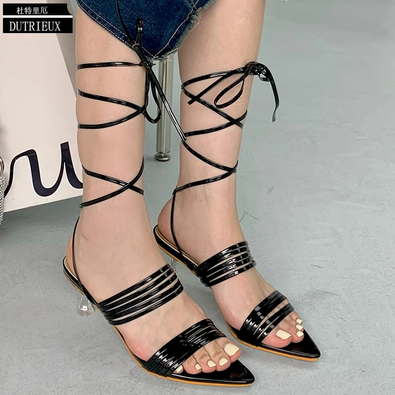

Fashion Female Shoes Thin High Heels Women Pumps 2023 Party Slingbacks New In Cross-Tied Pointed Toe Summer Ladies Sandals