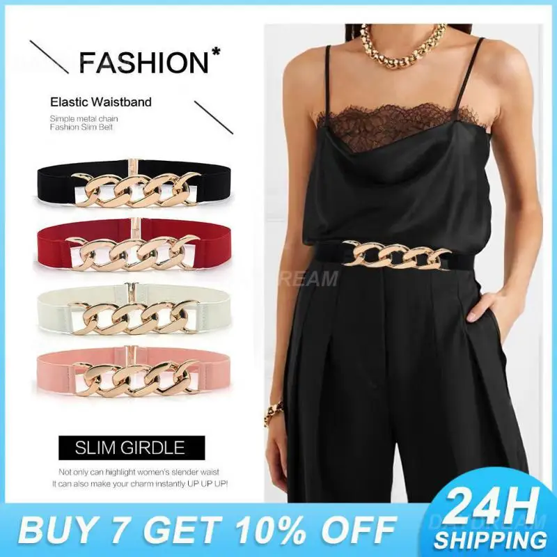 

Classy Elastic Belt Female Chain Belt Gold Silver Brand Belt For Woman Cinch Waistband Dress Coat Belt Ladies Apparel Accessorie