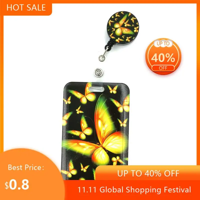 

Yellow Monarch butterfly Cute Credit Card Cover Lanyard Bags Retractable Badge Reel Student Nurse Exhibition Enfermera Name
