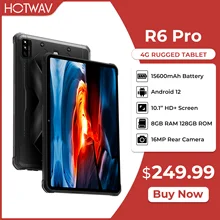 HOTWAV R6 Pro Rugged Tablet 15600mAh Android 12 10.1 Inch HD+ Pad 8GB 128GB Octa Core 16MP Camera Dual SIM Glove Mode Tablets PC