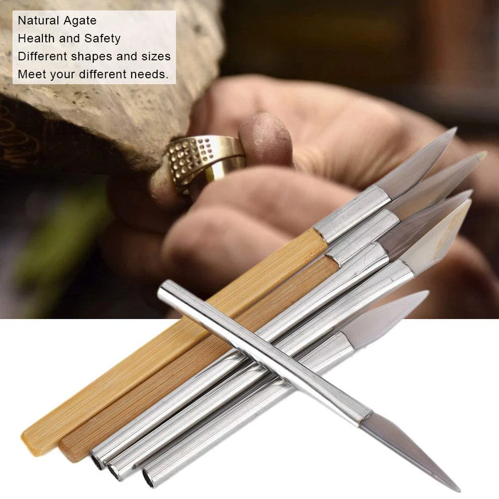 

6PCS Set Agate Burnisher Polishing Edge With Handle Metal Clay Work Silver Foil Polishing Accessary Jewelry Processing Tools