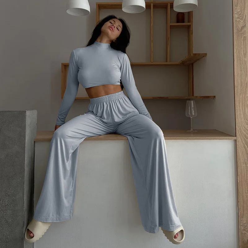 

Two Piece Set Sports High Neck Long Sleeve Tops Long Pant Outfits Tracksuit Casual Loose Suit Spring Fall Homewear Sleepwear