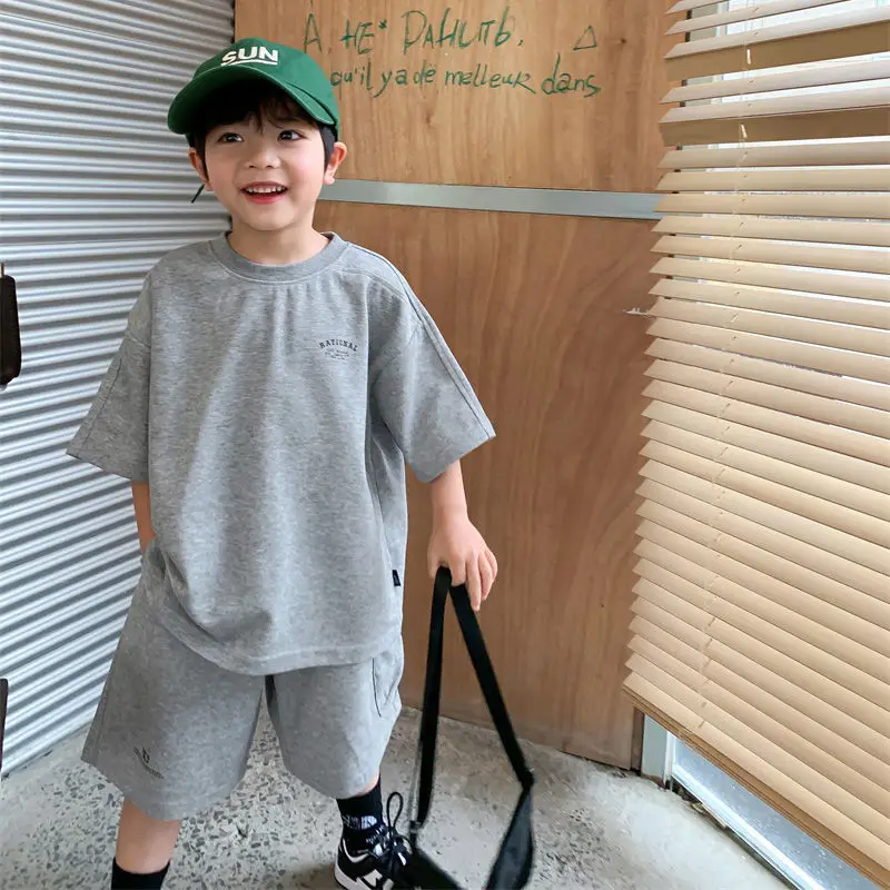 Boys' Cotton Summer Suit 2022 Latest Popular Short Sleeve Children's Shorts Sports Two-Piece Suit