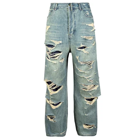 Джинсы мужские с широкими штанинами, уличная одежда в стиле хип-хоп, прямые брюки из денима оверсайз в стиле ретро, Y2k