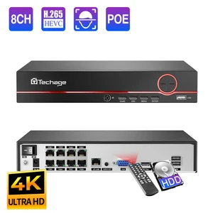 Techage 8CH H.265 4K/8MP/5MP POE NVR CCTV Record Video Security Surveillance System for POE IP Camera Video Audio Input Max 14TB