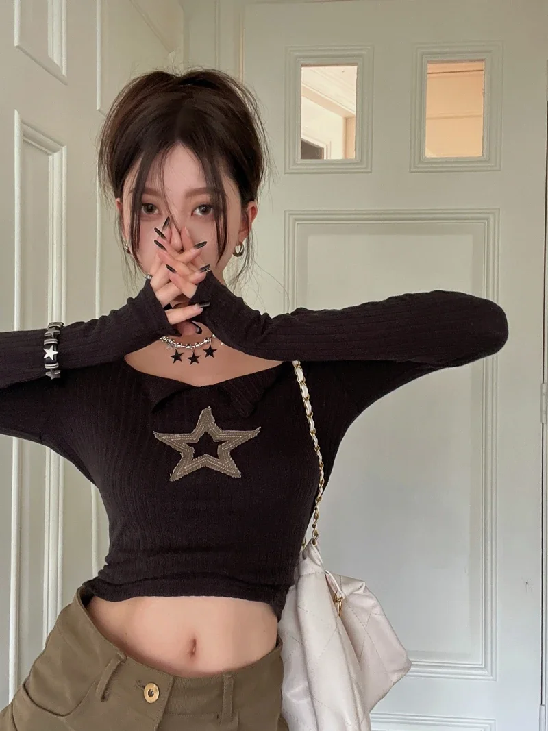 2023 рубашки для женщин футболки с длинными рукавами и принтом звезд модные
