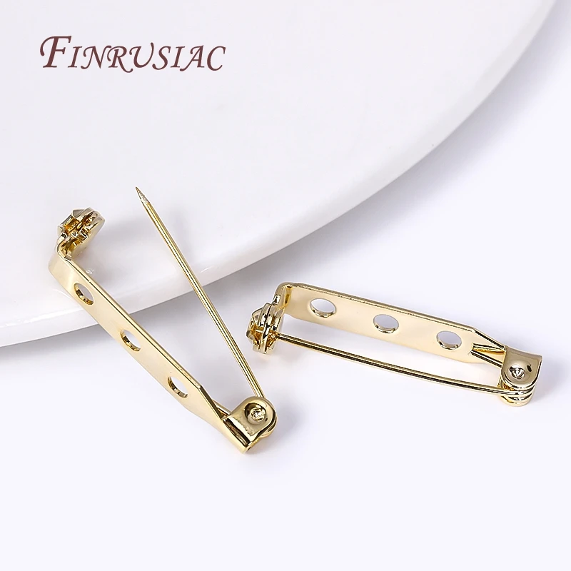 

14K Gold Plated Brooch Clip Base Pins with Hole, Brooch Settings Blank Base Safety Pins For DIY Jewelry Making Clothing Supplies