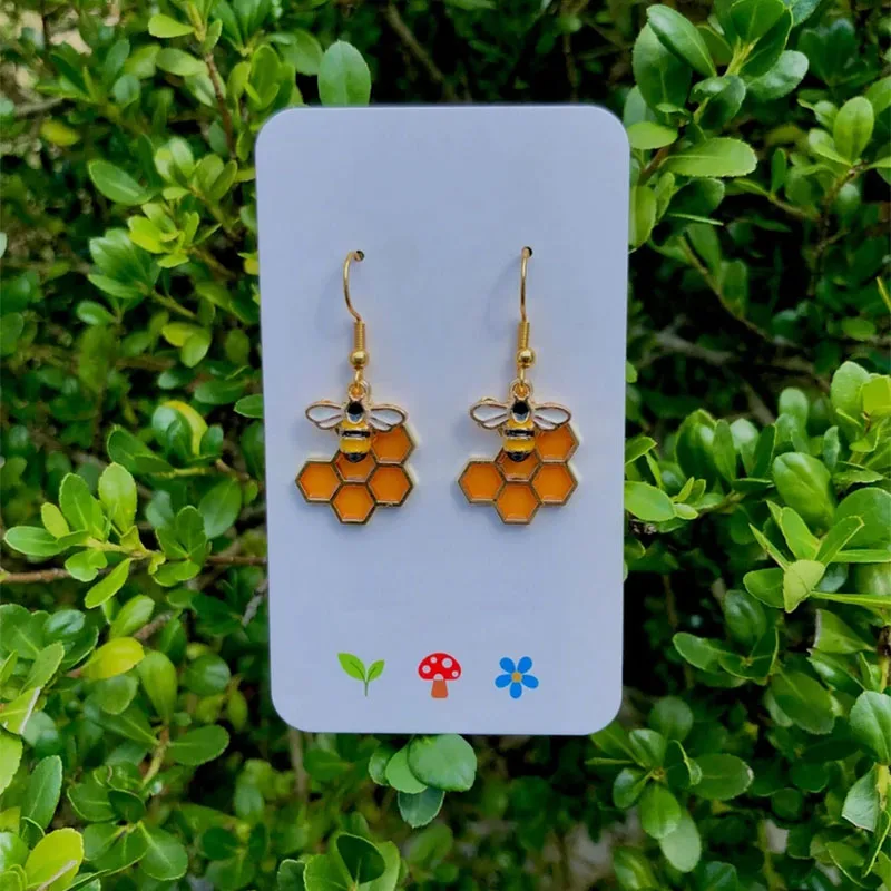 

hypoallergenic bee honeycomb earrings with 18K gold-plated hooks aesthetic cottage-core earrings ecojewelria
